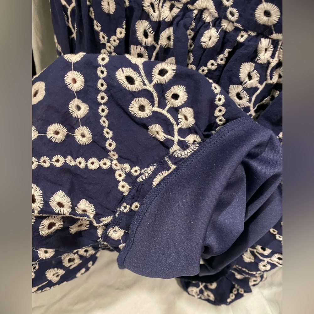 Mi ami Navy and White Embroidered Baby Doll Mini Dress - Picture 11 of 11